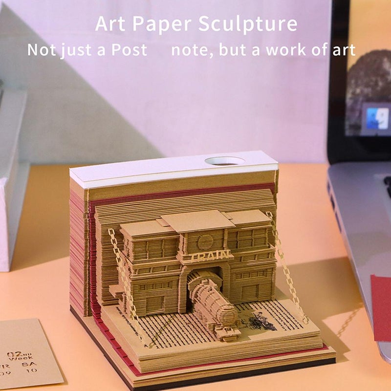 3D Memo Pad,Timepiece Calendar 2026,Hand Torn Construction Paper Sculpture Artwork,Tear-Off Calendars 2026,3D Paper Carving Art Memo Pad,Art Carving Sticky Notes for Office Home Gifts Ornaments - Image 2
